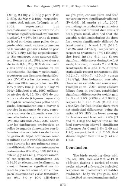 Parámetros productivos en pollos de engorde alimentados con ...