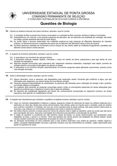 Questões De Biologia Universidade Estadual De Ponta Grossa 0659
