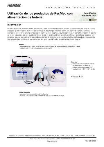 Utilización de los productos de ResMed con alimentación de batería