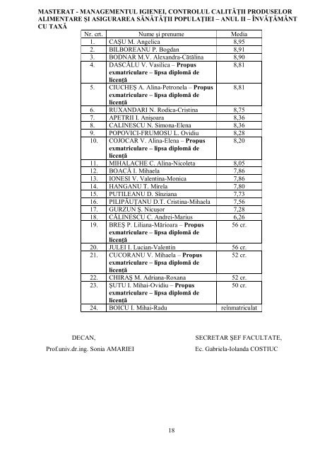 TABEL NOMINAL CU STUDENğII FACULTĂğII DE INGINERIE ...