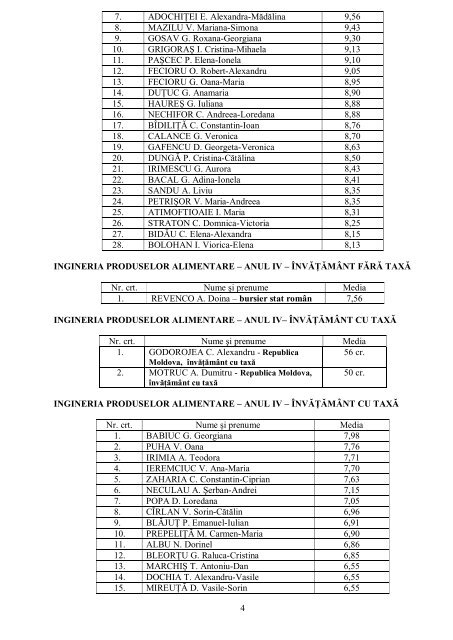 TABEL NOMINAL CU STUDENğII FACULTĂğII DE INGINERIE ...