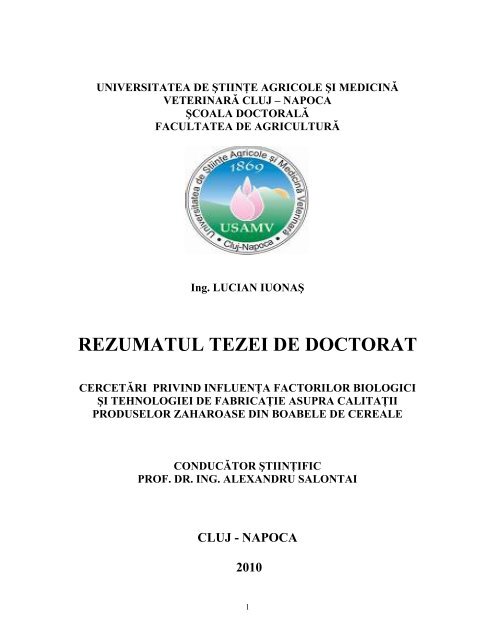 rezumatul tezei de doctorat - USAMV Cluj-Napoca