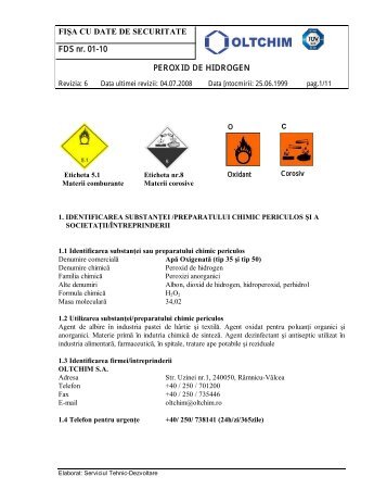 FIŞA CU DATE DE SECURITATE FDS nr. 01-10 PEROXID ... - Oltchim