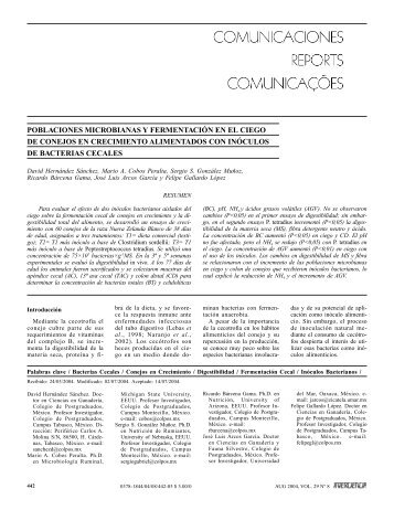 poblaciones microbianas y fermentación en el ciego ... - Interciencia