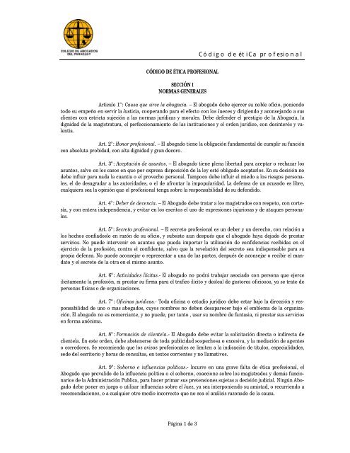 Codigo De Etica Profesional Colegio De Abogados Del Paraguay