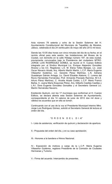 Acta número 78 setenta y ocho de la Sesión Solemne del H ...