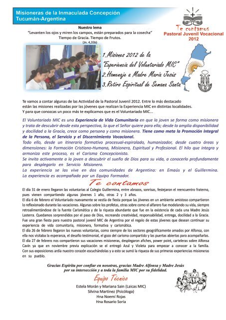 Boletin1 2012 Misioneras de la Inmaculada Concepción