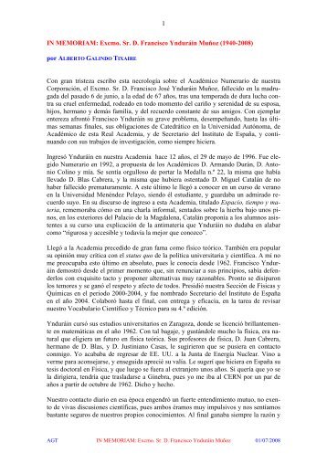 Francisco José Ynduráin Muñoz Semblanza necrológica