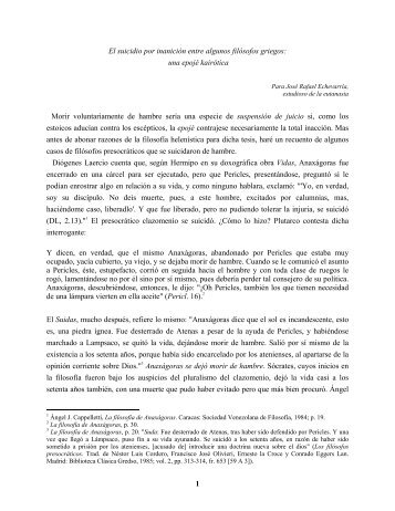 1 El suicidio por inanición entre algunos filósofos griegos: una epojé ...