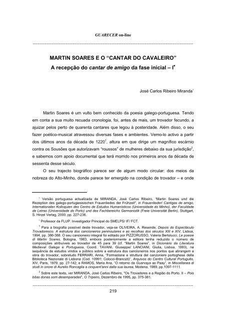 Martin Soares e o "Cantar do Cavaleiro" - Seminário Medieval de ...