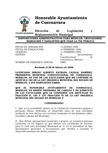 Disposiciones Administrativas para Músicos, Trovadores, Mariachis ...