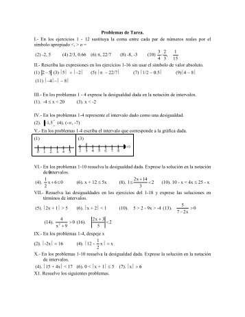 Problemas de Tarea. I.- En los ejercicios 1 - 12 sustituya la coma ...