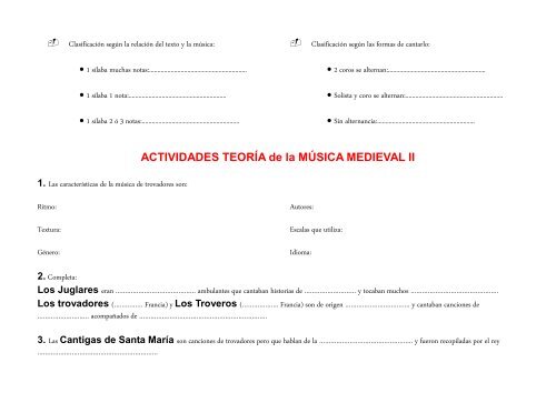 ACTIVIDADES TEORÍA de la MÚSICA MEDIEVAL I 1.