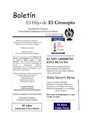 Boletín "El hijo del Cronopio", Número 339 - Facultad de Ciencias ...