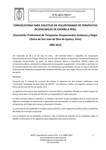 Convocatoria para solicitud de voluntariado de Terapeutas ...