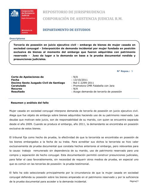 Tercería de Posesión - Corporación de Asistencia Judicial