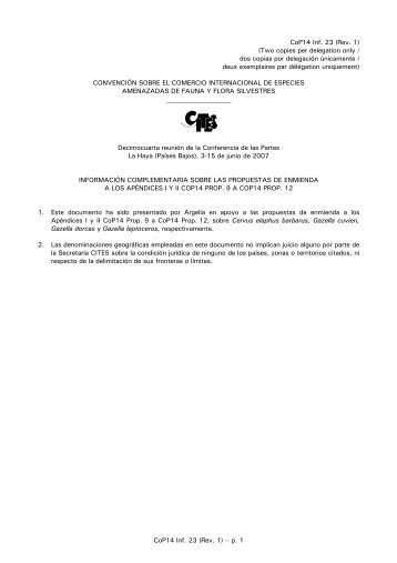 Información Adicional sobre Prop. 9 CoP14 para la inclusión ... - Cites