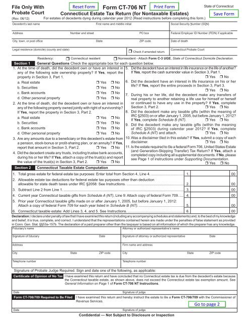 CT-706 NT, Connecticut Estate Tax Return (for Nontaxable ... - CT.gov