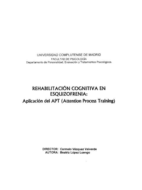 REHABILITACIÓN COGNITIVA EN ESQUIZOFRENIA: Aplicación del ...