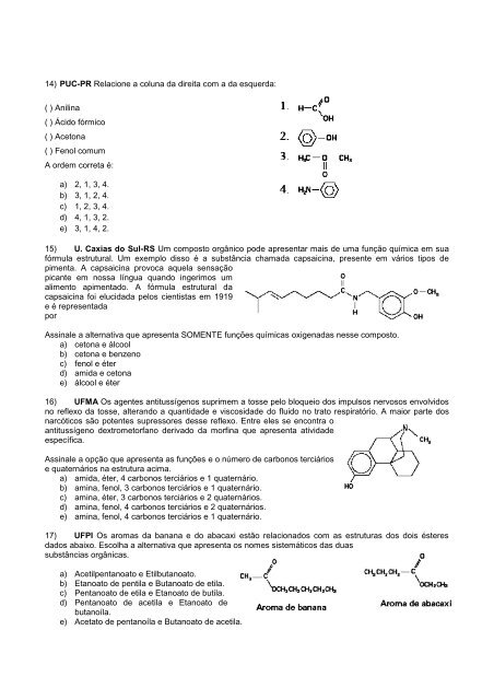 Exercícios Extras de Funções Orgânicas 1) UESC-BA ... - Educacional