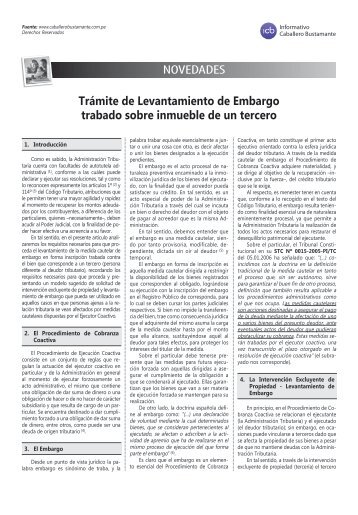 Trámite de Levantamiento de Embargo trabado sobre inmueble de ...