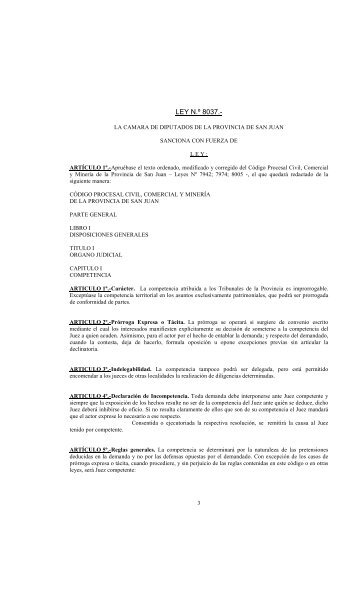 Ley 8037 Código Procesal Civil - Legislatura Provincial de San Juan
