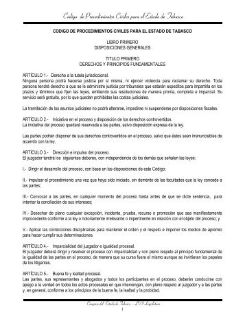 Código de Procedimientos Civiles para el Estado de Tabasco.