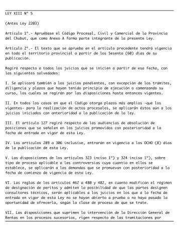 LEY XIII Nº 5 (Antes Ley 2203) Artículo 1º.- Apruébase el ... - Justia