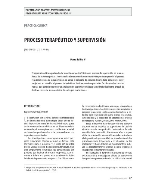 Proceso teraPéutico y suPervisión - Revista GPU