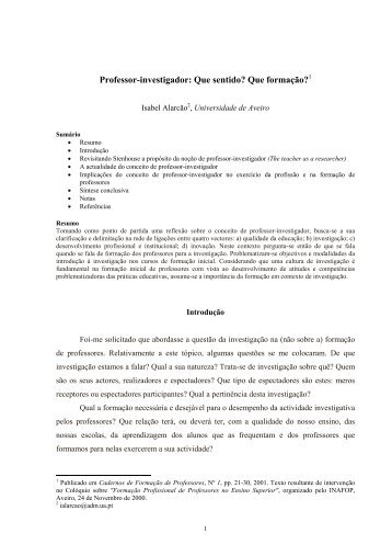 Professor-investigador: Que sentido? Que formação?1