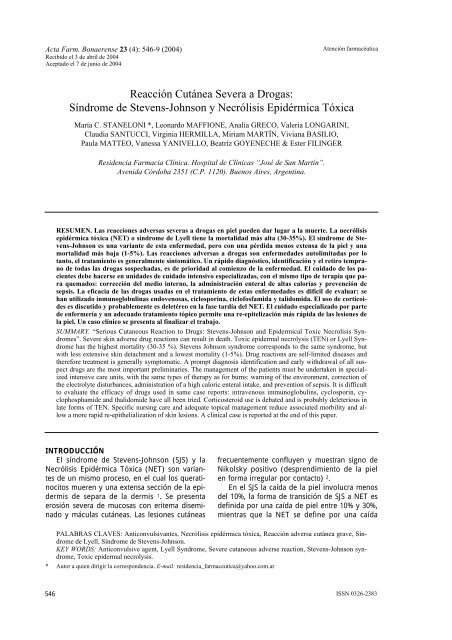 Síndrome de Stevens-Johnson y Necrólisis Epidérmica Tóxica