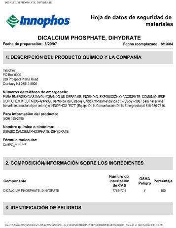 DICALCIUM PHOSPHATE, DIHYDRATE - Innophos