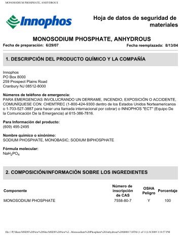 MONOSODIUM PHOSPHATE, ANHYDROUS - Innophos