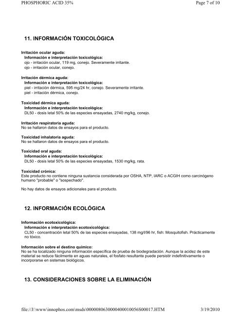 Hoja de datos de seguridad de materiales ... - Innophos