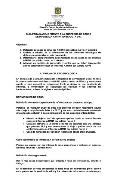 instructivo lineamientos influenza A H1N1_version 3.pdf - Secretaría ...