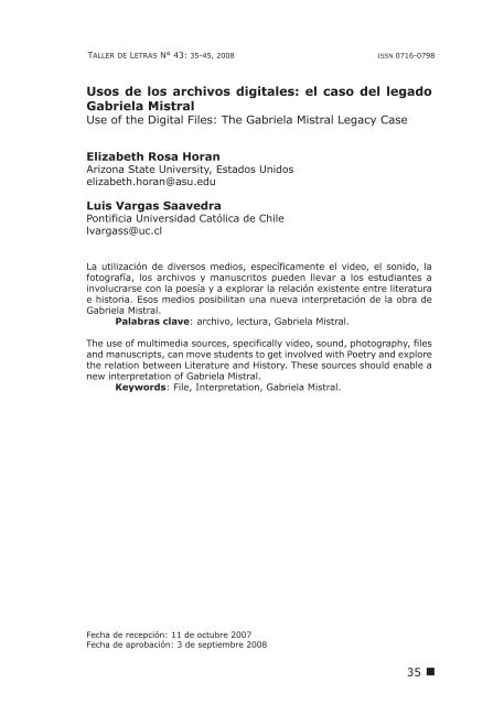 Usos De Los Archivos Digitales El Caso Del Legado Gabriela Mistral