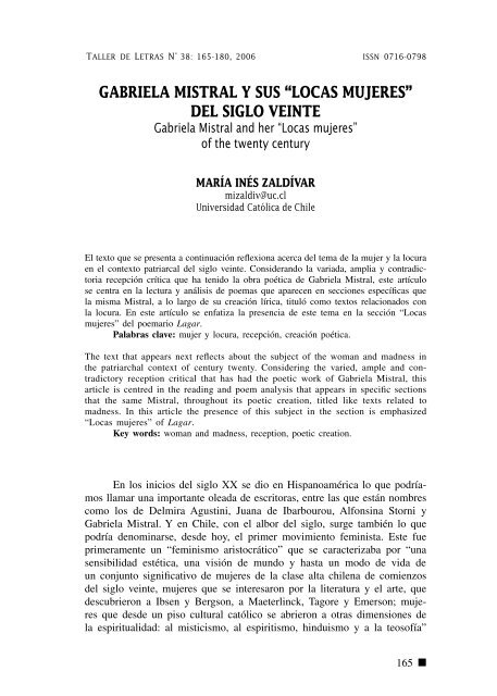 Gabriela Mistral Y Sus Locas Mujeres Del Siglo Veinte Uc Cl