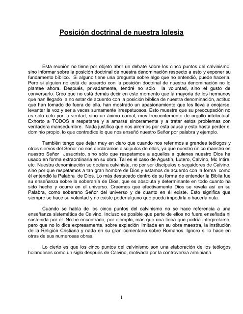 Posicion Doctrinal de Nuestra Iglesia.pdf - Iglesia Presbiteriana ...