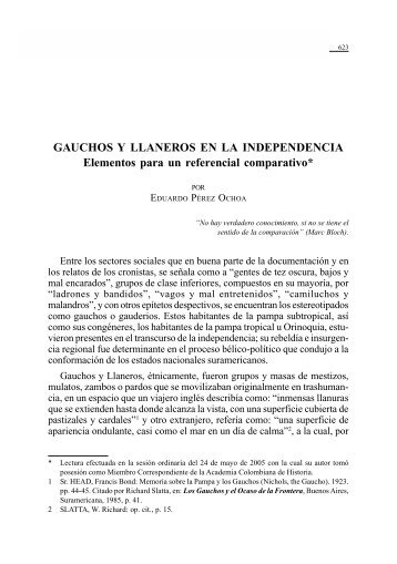 GAUCHOS Y LLANEROS EN LA INDEPENDENCIA Elementos para ...