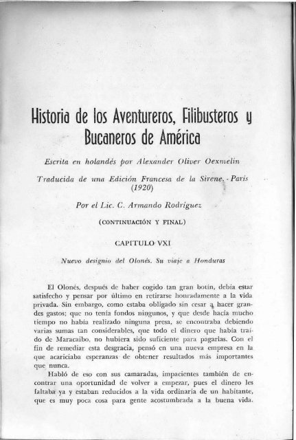 Historia de los Aventureros, filibusteros y bucaneros de ... - BAGN