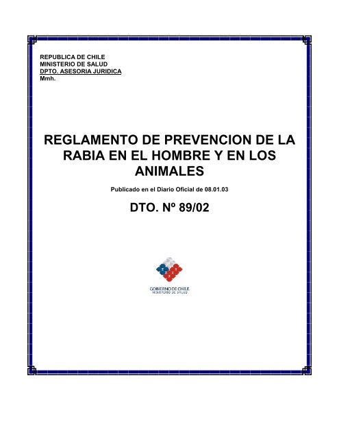 reglamento de prevencion de la rabia en el hombre y en los animales