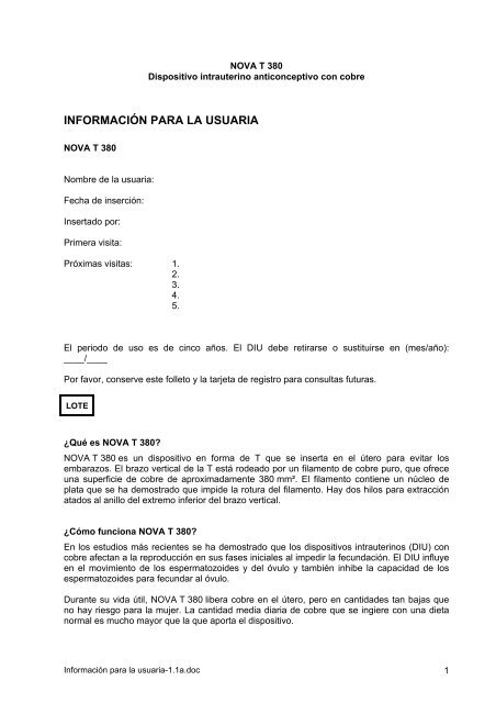 INFORMACIÓN PARA LA USUARIA - Bayer