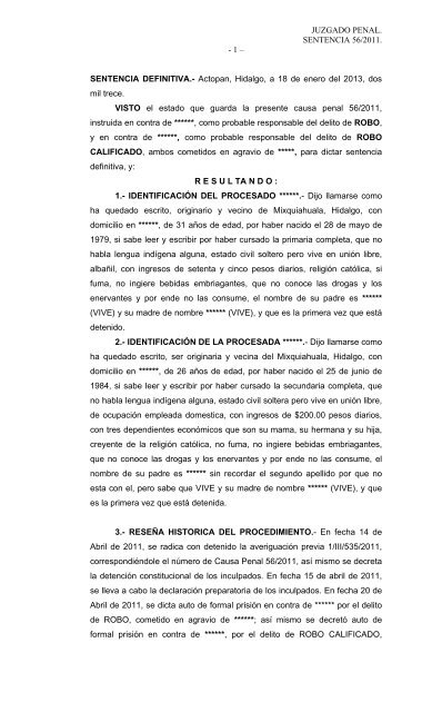 JUZGADO PENAL. SENTENCIA 56/2011. - Poder Judicial del ...