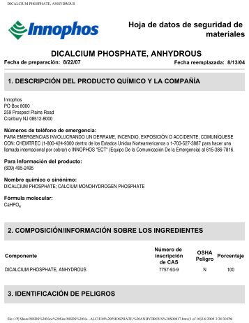 DICALCIUM PHOSPHATE, ANHYDROUS - Innophos