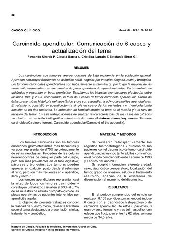 Carcinoide apendicular: Comunicación de 6 casos y actualización ...
