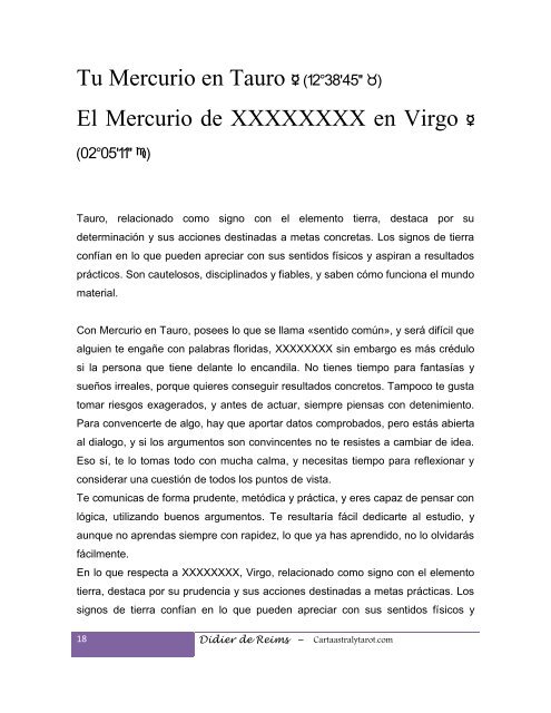 Interpretación de Sinastría para XXXXXXXX ... - carta astral y tarot