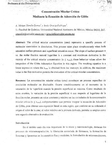 Concentración Micelar Crítica 'Y Mediante la Ecuación de ... - UNAM