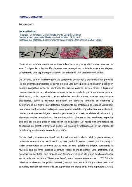 Firma y Graffiti. Un debate analizado por L. Perinat ... - Boek 861