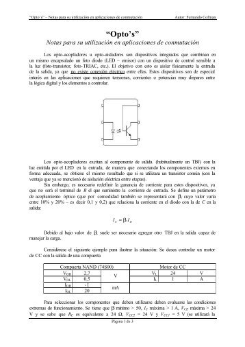 “Opto's” Notas para su utilización en aplicaciones de conmutación