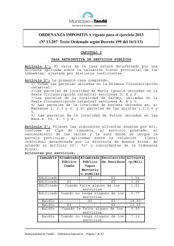 Ordenanza IMPOSITIVA 2013 - Municipio de Tandil